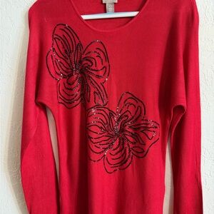 Chico's Red Knit Top with Crew Neck
